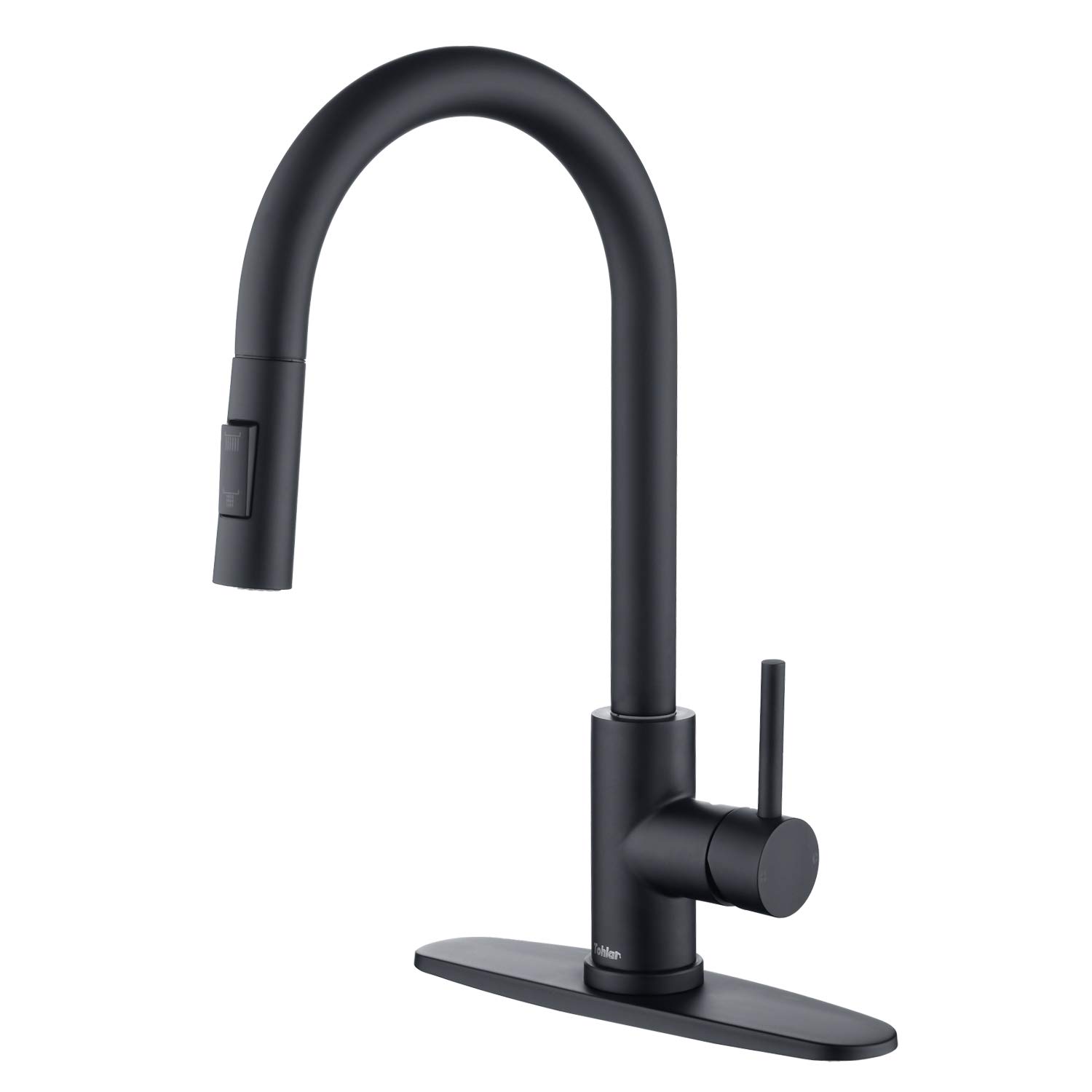 Photo 1 of Tohlar Black Kitchen Faucets with Pull-Down Sprayer Single Handle Kitchen Faucet, Modern Stainless Steel Kitchen Sink Faucet with Deck Plate