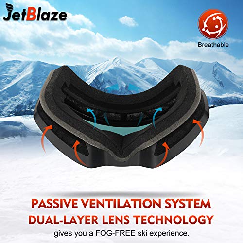 JetBlaze Ski Snow Goggles, Dual Layers Lens Anti-Fog UV Protection Spherical Snowboard Goggles for Men Women Youth Adult (Red)