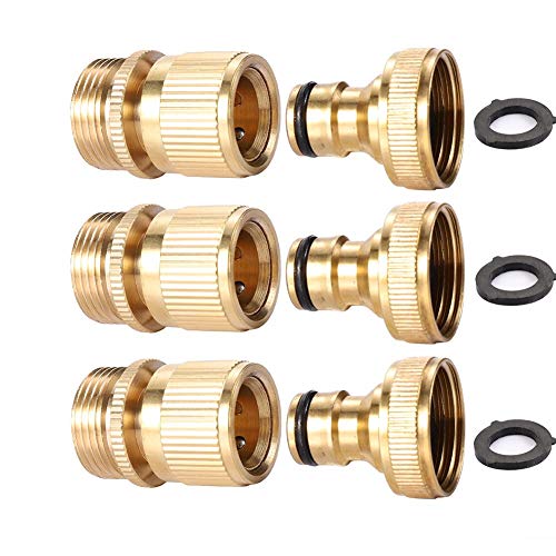 3Sets Garden Hose Quick Connect 3/4 inch GHT Brass Easy Connector