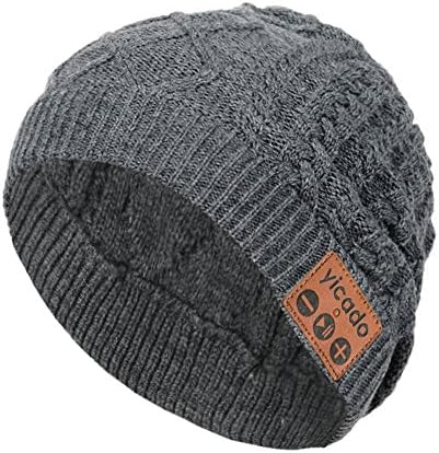 Bluetooth Beanie Hat Earbud Wireless Headphone Headset Earphone Speakerphone Wireless Hands-Free Hat Sport Knit Cap, Built-in Mic Warm Soft Winter Knitted Short Cap Mic Outdoor BB019_GREY