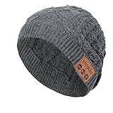 Bluetooth Beanie Hat Earbud Wireless Headphone Headset Earphone Speakerphone Wireless Hands-Free Hat Sport Knit Cap, Built-in Mic Warm Soft Winter Knitted Short Cap Mic Outdoor BB019_GREY