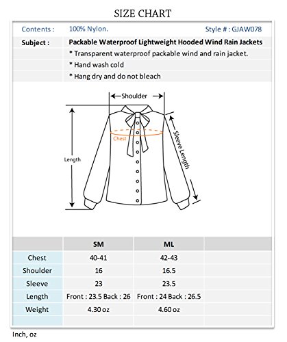 Luna Flower Women's Long Sleeve Lightweight Packable Water Resistant Wind Rain Zip-Up Hoodie Jacket Black S-M (GJAW078)