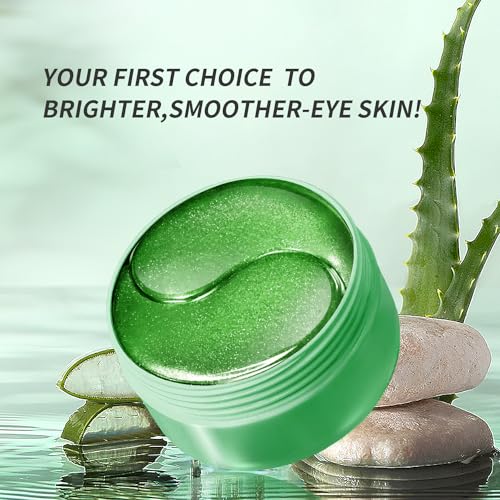 HICREAM ALOE VERA EYE MASKS – 60 PCS – REDUCE PUFFY EYES & DARK CIRCLES, FIRM & IMPROVE UNDER EYE SKIN, PURE NATURAL EXTRACTS FOR YOUTHFUL APPEARANCE & REDUCTION OF FINE LINES AND WRINKLES