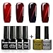 Vrenmol Soak Off UV LED 3D Magnetic Red Line Cat Eye Nail Gel Polish 4 Colors with No Wipe Top and Base Coat Set + Free Magnet Stick