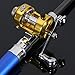 Mintbon Mini Portable Pocket Fish Pen Shape Aluminum Alloy Fishing Rod Pole Reel Combos Blue