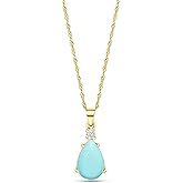 14K Gold Turquoise Necklace - 8x12mm Teardrop Gemstone -Turquoise Jewelry for Women - Pendant - December Birthstone Necklace Gold