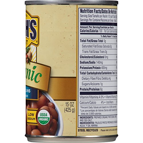 BUSH'S BEST Canned Organic Pinto Beans (Pack of 12), Source of Plant Based Protein and Fiber, Low Fat, Gluten Free, 15 oz