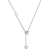 Zikichiky Sterling Silver Star Toggle Necklace for Women Statement Y2K Star Pendant Lariat Necklace with Cuban Link Chain Drop Y Shaped Silver Jewelry