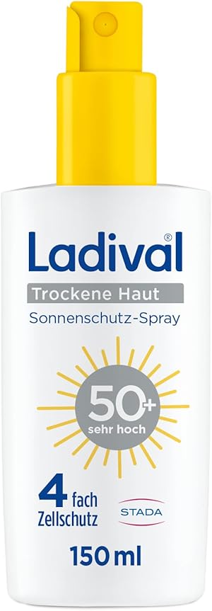 Ladival Sonnenschutz Spray LSF 50+ für trockene Haut - Sonnencreme bei Neigung zu Neurodermitis, beruhigend, pflegend mit Hyaluronsäure, 4-fach Zellschutz, wasserfest, 150ml