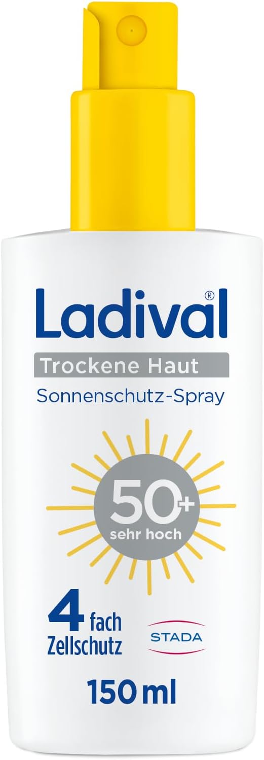 Ladival Sonnenschutz Spray LSF 50+ für trockene Haut - Sonnencreme bei Neigung zu Neurodermitis, beruhigend, pflegend mit Hyaluronsäure, 4-fach Zellschutz, wasserfest, 150ml