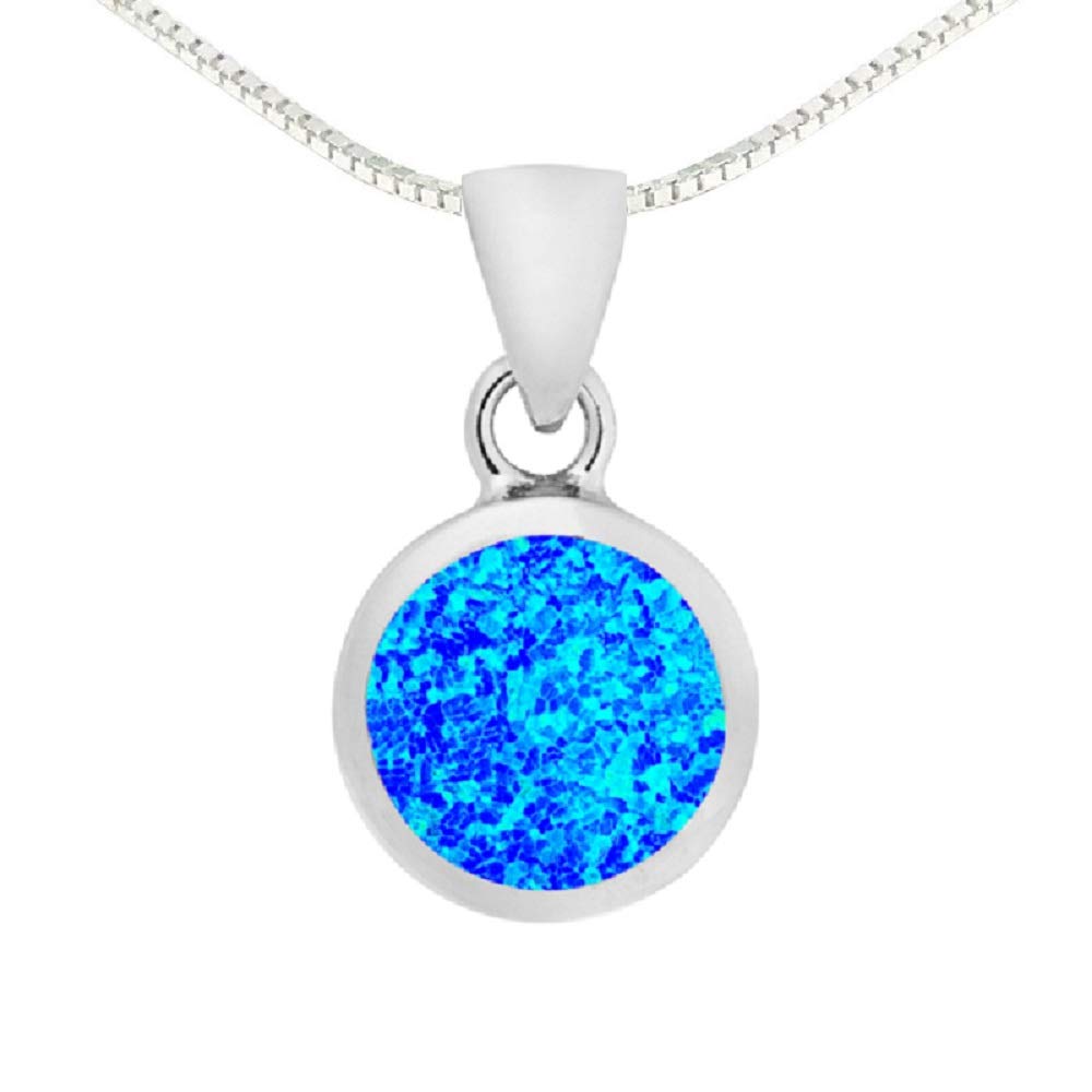 BellaMira Lifestyle Accessories 925 Sterling Silver Blue Opal Necklaces Genuine Gemstones Ethically Sourced From India Fine Jewellery For Girls Women (Round)