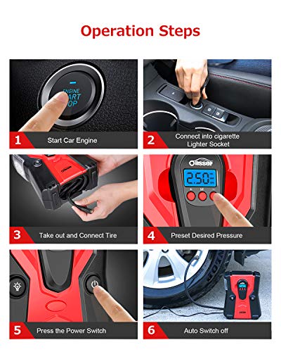 Oasser Air Compressor Tire Inflator 2-in-1 Multi-Functional Air Pump for Cars Motorcycles Bicycles and Other Inflatables with 120W Detachable Digital Pressure Gauge 12V P7