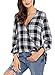 Astylish Women Casual Plaid V Neck 3 4 Long Sleeve Blouses and Tops Shirts