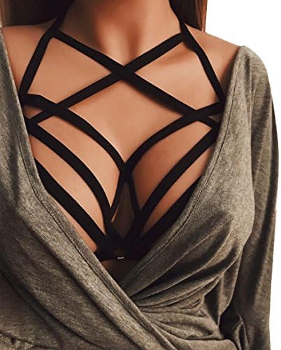 Women Sexy Bandage Underwear - Anxinke Ladies Hollow Out Harness Brassiere Strappy Halter Bra Top (M)