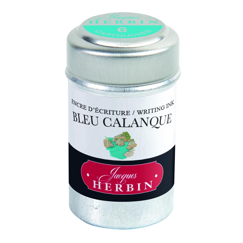 Jacques Herbin 20114T - A box of 6 ink cartridges for fountain pens and rollerball pens (packaging-free product - zero-waste objective) - Bleu calanque