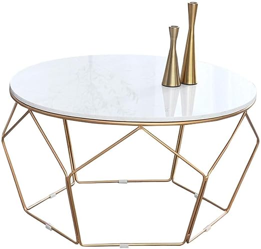 Njyt End Tables Side Tables Modern Round White Marble Coffee Table For Living Room Balcony Apartment Small Spaces Creative Gold Metal Legs Size 70 70 45cm Amazon Co Uk Kitchen Home