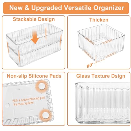 Uniiking® 7 PCS Clear Drawer Organizer Bins, 4-Size Stackable Makeup and Vanity Makeup Organizer Trays, Acrylic Bathroom Drawer Storage Containers for Cosmetic, Office Supply