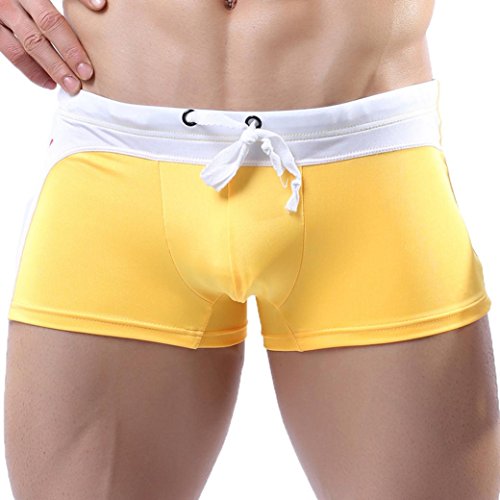 Swimming Trunks,PHOTNO Men's Sports Running Swim Shorts Underwear Pant Boxer Briefs (L, Yellow)