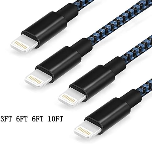 LEMONLU iPhone Charger,4Pack 3FT 6FT 6FT 10FT Extra Long High-Speed Nylon Braided iPhone Cable Lightning Cord for iPhone 7/7 Plus/6/6 Plus/6S/6S Plus, SE/5S/5,iPad,iPod Nano 7 (Black Blue)