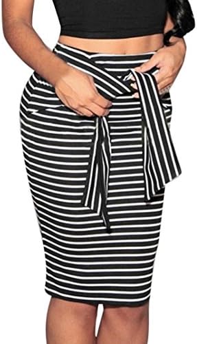 Clearance Hot Sale!Women Skirt Daoroka Sexy Striped Bow Tied High Waist Skinny Stretchy Slim Knee-Length Pencil Work Office Casual Skirt Valentine's Day Gift For Girlfriend Lovers (L, Black)