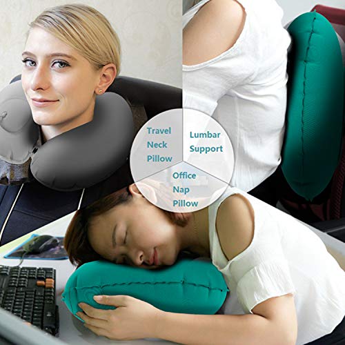 Inflatable Travel Pillow, Air Neck Pillow Lightweight Stay Cool Fabric Self Pump Up Without Blowing - Head and Neck Support in Airplane Travel, Train -Inflatable Travel Pillow 2 Pack - Thumbnail 7