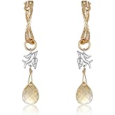 epicAqua Twisted Hoop Layered Dangle Earrings for Women, 925 Sterling Silver with 14K Gold Plating, Citrine Teardrop & Desert Swallow Charm, Vintage-Inspired Statement Earrings