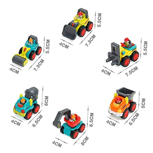 SAOCOOL Toy Cars for Toddlers, 6 PCS Set Pocket Construction Vehicles Trucks Toy Push Pull Toy Car for 1-3 Years Old Boys and Girls
