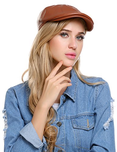 Zeagoo Unisex PU Leather Newsboy Cap Ivy Gatsby Flat Golf Driving Hunting Hat