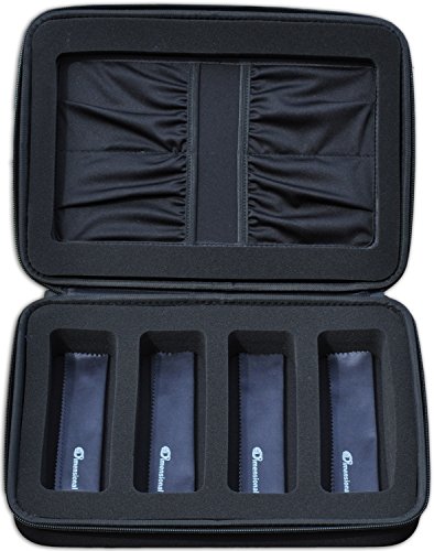 eD ELITE STEALTH QUAD STORAGE CASE for your active 3-D Glasses with 4 Microfiber Cleaning Cloths for 3D glasses with foldable arms by eDimensional Elite Series (BLACK)