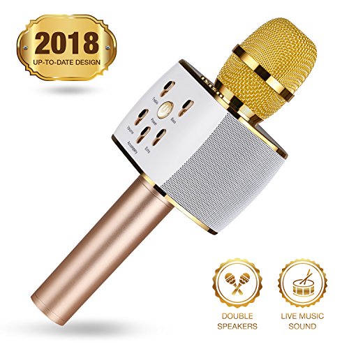 Microphone Karaoke, Wireless Handheld Kids Karaoke Microphone with Bluetooth Speaker, Compatible for iPhone ipad Android Smartphone Or PC, Home KTV Outdoor Party (Gold)