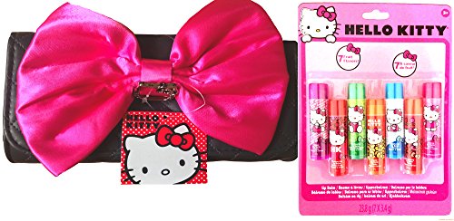 Hello Kitty Grey Pink Satin BOW Clutch with Fruit Flavored Hello Kitty Lip Balms