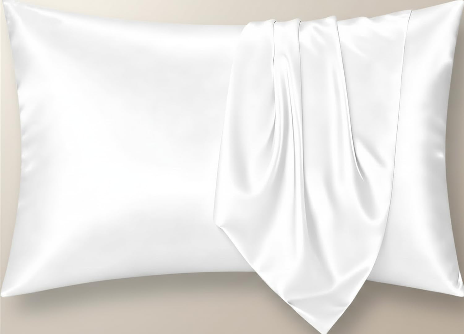 Moonlight Bedding White Cooling Pillow Cases 2 Pack- Luxury Satin Silk Pillowcases with Envelope Closure, Standard Size Silky Pillow Covers (50x75cm)