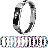 GreenInsync Fitbit Alta Bands Metal, Fitbit Alta HR Stainless Steel Bands Adjustable Replacement Accessory Wristband Small Large W/Silicone Cover for Alta Bracelet Women Men Girls Boys - Black