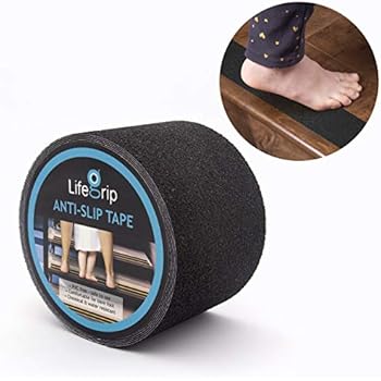 LifeGrip Anti Slip Safety Tape, Non Slip Stair Tread, Textured Rubber Surface, Comfortable for Barefoot, Black (4