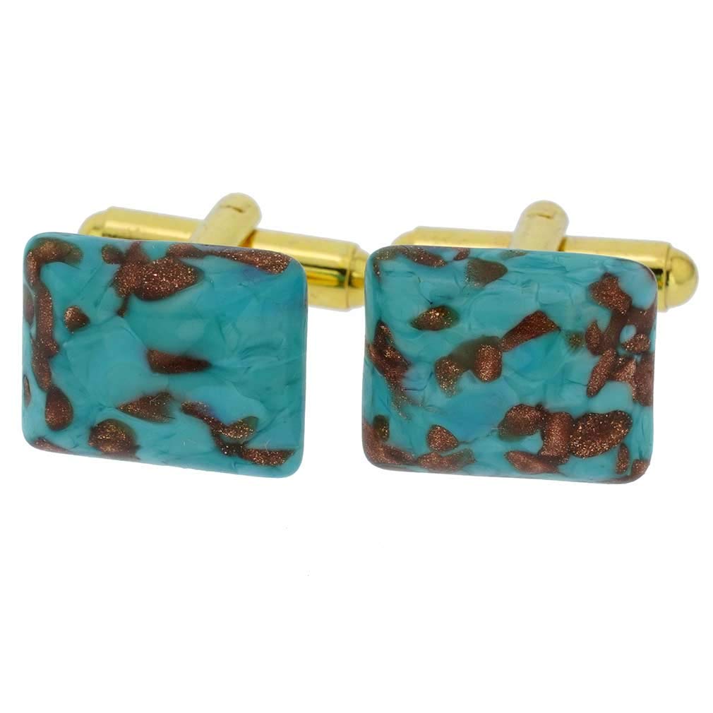 Glass Of Venice Murano Glass Avventurina Rectangular Cufflinks - Aqua