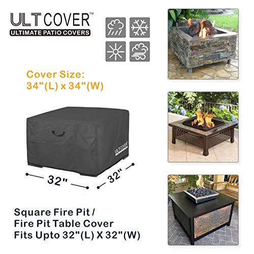 ULTCOVER Patio Fire Pit Table Cover Square 32 inch Outdoor Waterproof