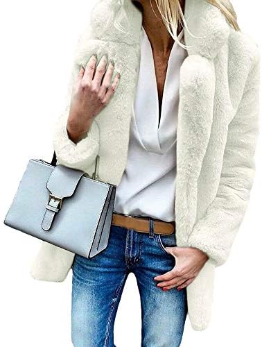 Gallity Womens Winter Coat Shaggy Warm Outerwear Loose Parka Fur Jacket Coat (M, White)