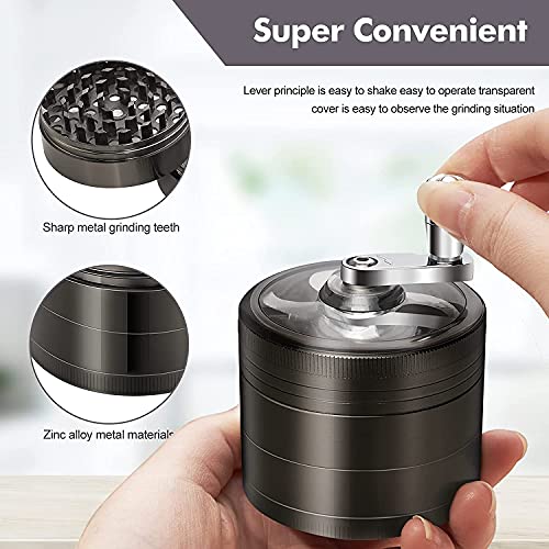Herb Grinder, 2.5Inch 4 Pieces Spice Grinder with Foldable Hand Crank