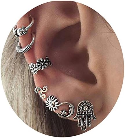 Boho Earring Set Punk Vintage Punk Earring Women Jewelry (Silver)