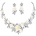 EVER FAITH Women's Austrian Crystal Simulated Pearl Rose Flower Leaf Necklace Earrings Set
