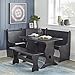 Target Marketing Systems Traditional Style 3-Piece Nook Corner Dining Set With Hidden Storage Under the Seats, For Small Spaces, Includes 1 Table and Benches, Midnight Black