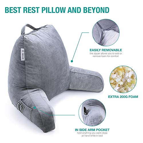 Vekkia Reading & Bed Rest Pillow with Support Arms, Pockets, Memory