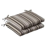 Pillow Perfect Indoor/Outdoor Black/Beige Striped Seat Cushion, Squared, 2-Pack