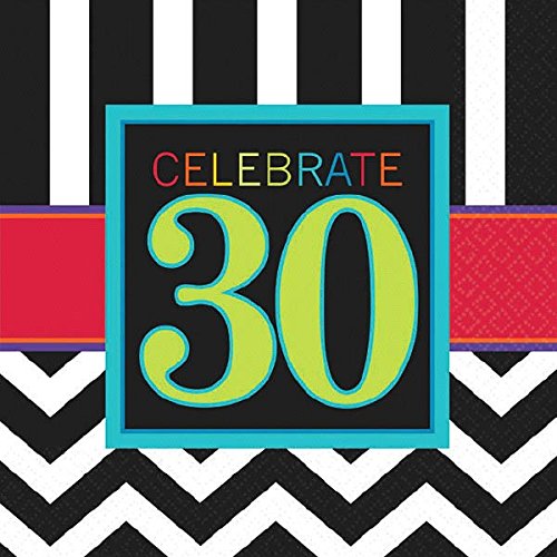 Must-Have Chevron and Stripes 30th Birthday Party Beverage Napkins Tableware, Pack of 16, Multi , 5