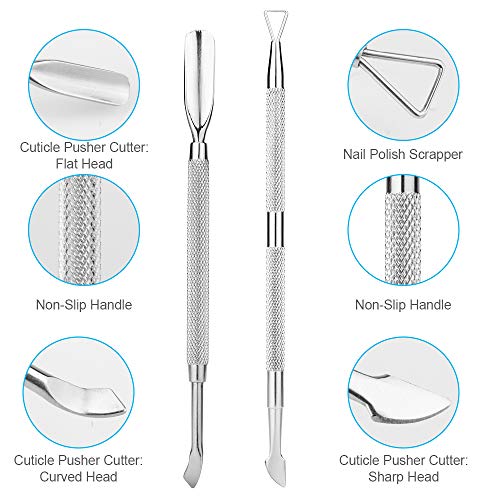 2PCS ESEICO Cuticle and Nail Care Set, Cuticle Pusher with Triangle Cuticle Peeler Scraper, Professional Grade Stainless Steel Cuticle Remover, Durable Pedicure Manicure Tools for Fingernails Toenails