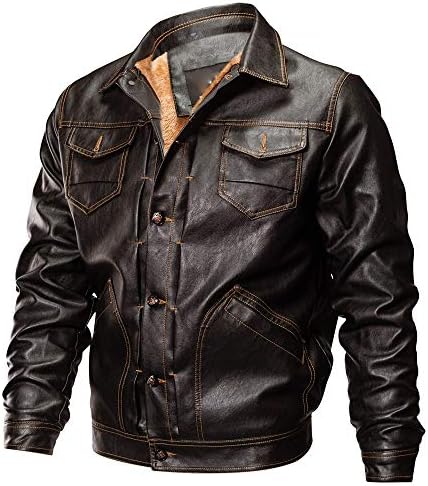 YKARITIANNA Men's 2018 New Solid Down Autumn Winter Faux Leather Jacket Biker Motorcycle Button Outwear Coat Top for Men