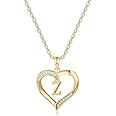 Yesteel Heart Initial Necklaces for Women, 14K Gold Plated Cubic Zirconia Heart Pendant Necklace, Dainty Initial Charm Necklace Letter A to Z Jewelry for Women Girls
