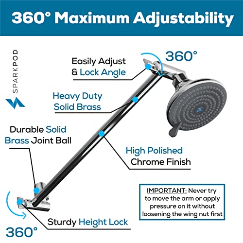 Shower Head Extension Arm by SparkPod 16" Solid Brass Shower Arm