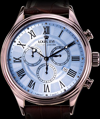 LOUIS-XVI-Herren-Armbanduhr-Danton-Braun-Blau-Rmische-Zahlen-Chronograph-Analog-Quarz-echtes-Leder-Braun-564