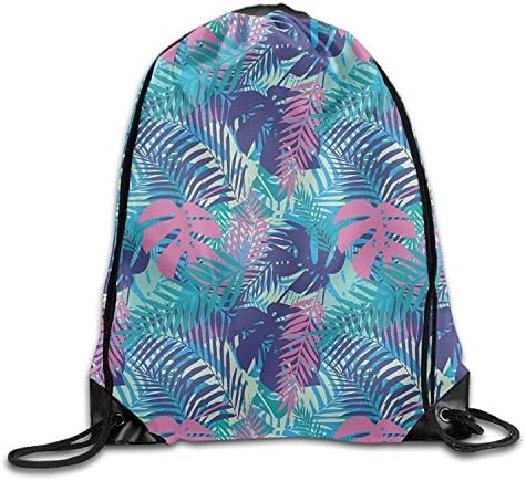 Neon Flowers And Leaves Men &amp; Women Drawstring Backpack Travel Bag